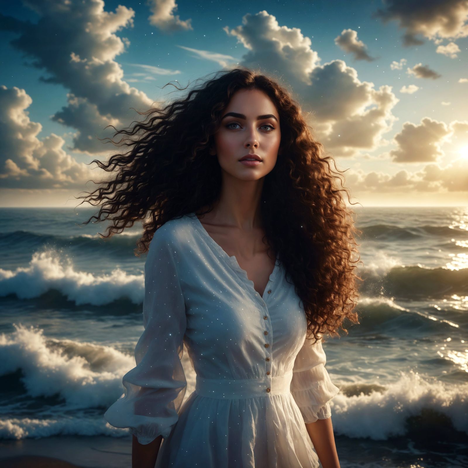 Ethereal Cloud Woman by the Sea