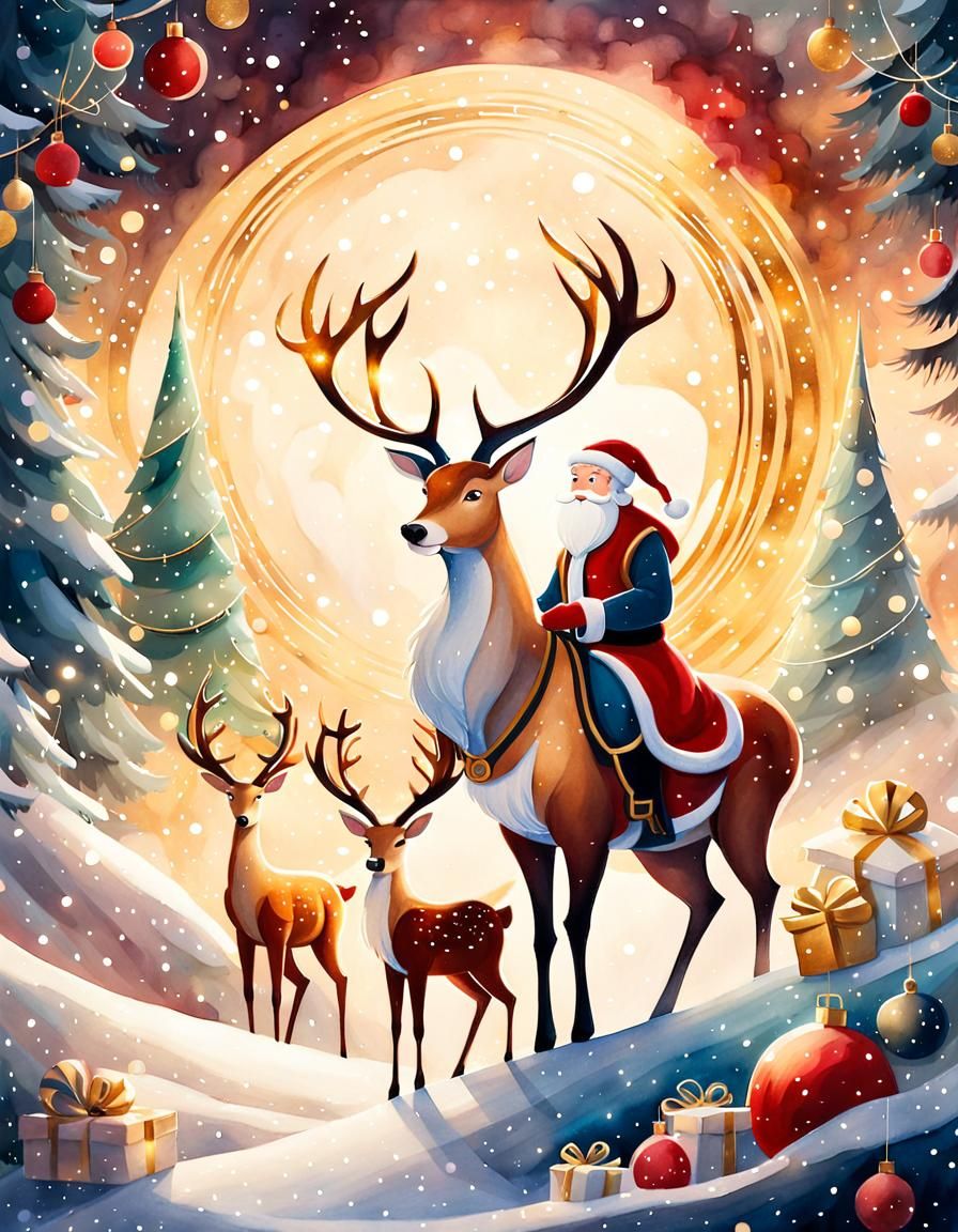 Enchanting Christmas Scene in Watercolor Style