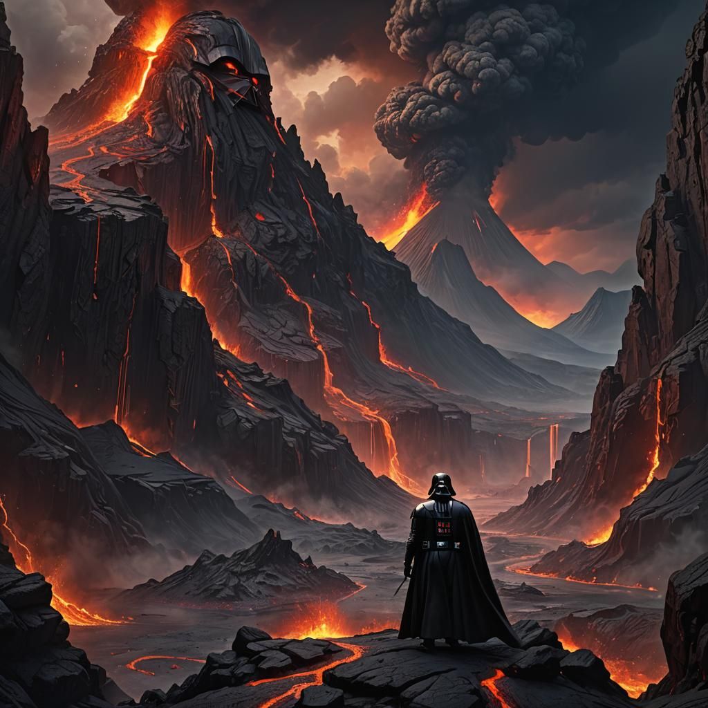 Darth Vader at Volcano Edge in Dark Fantasy Style