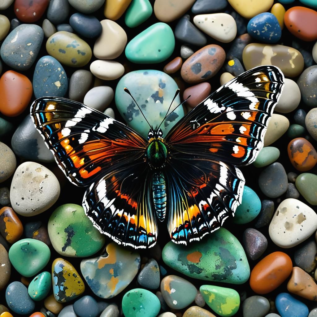 Butterfly on Face in Botero Style Close-up