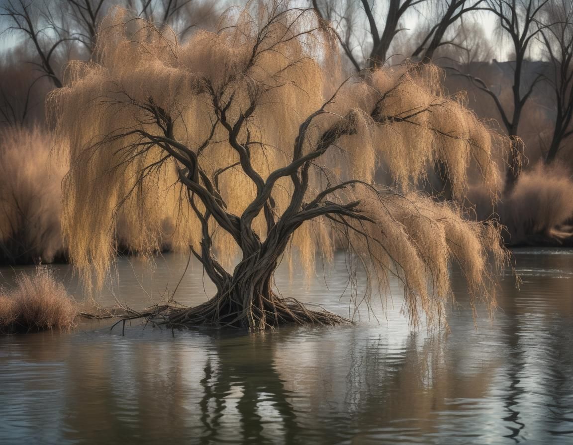 Graceful Willow Branches Reflected in Water