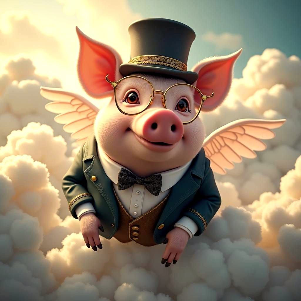 Winged Pig in Heaven: Detailed Matte Painting