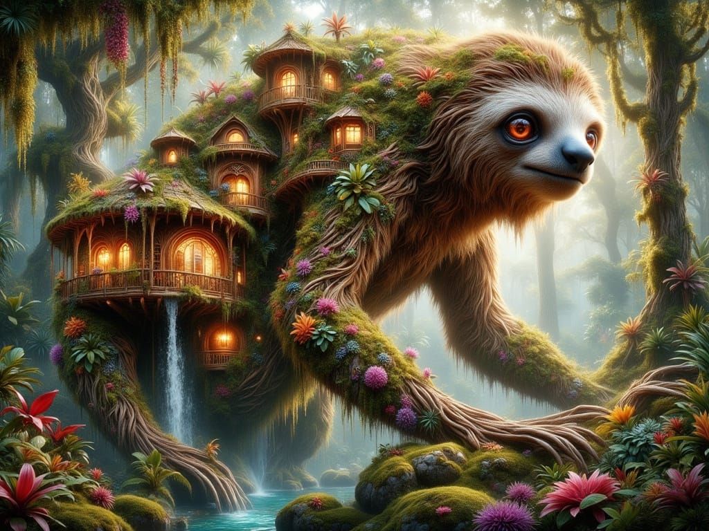 Sloth Rainforest Resort with Bioluminescent Flora