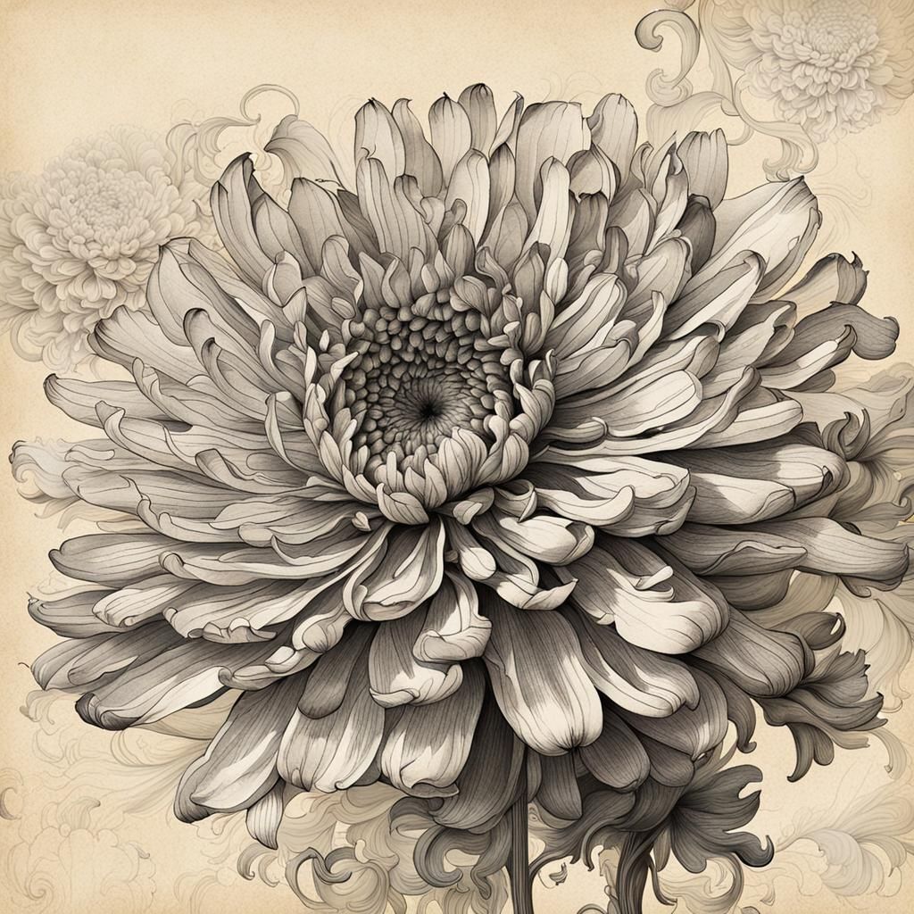 Chrysanthemum Ink Drawing