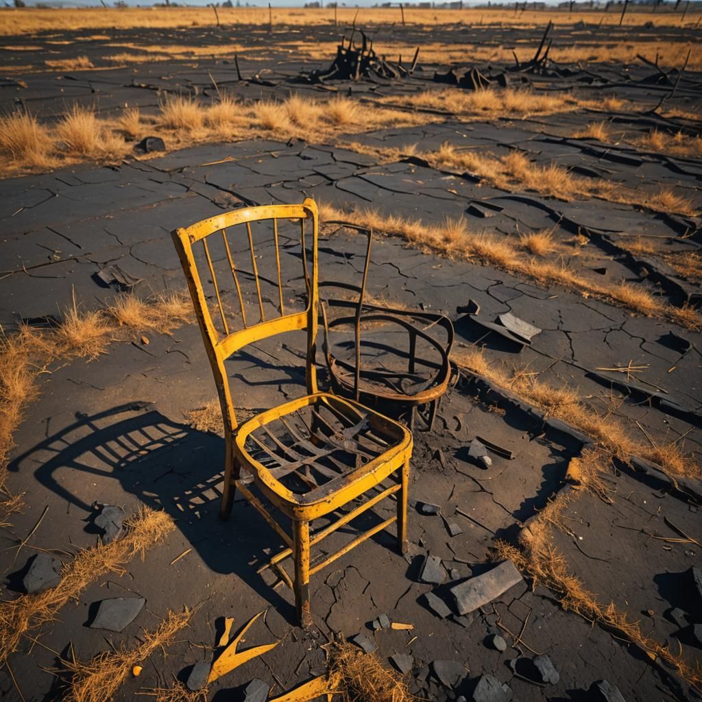 Yellow Chair in Scorched Field: Digital Matte Painting