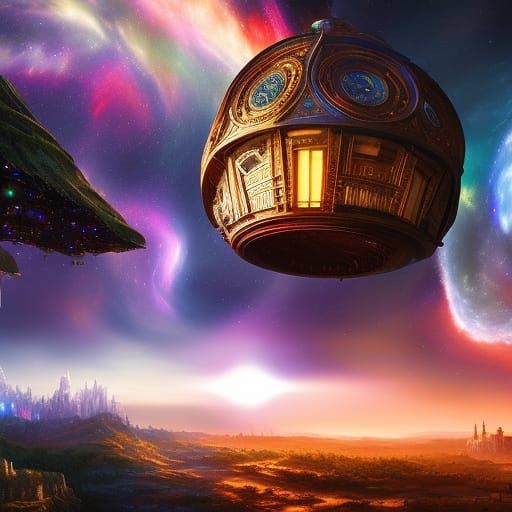 Tardis in Spacescape: Digital Airbrush Painting