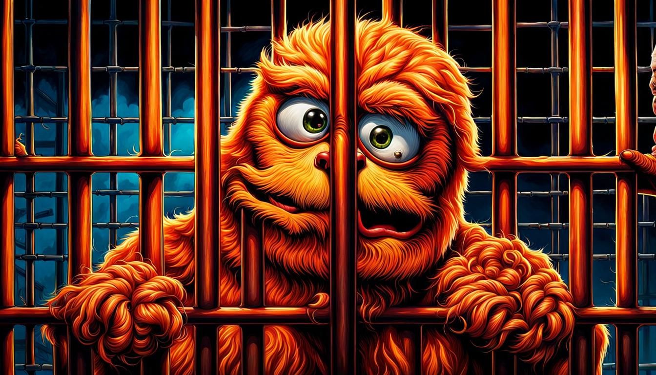 Menacing Tater Tot Behind Bars: Digital Illustration