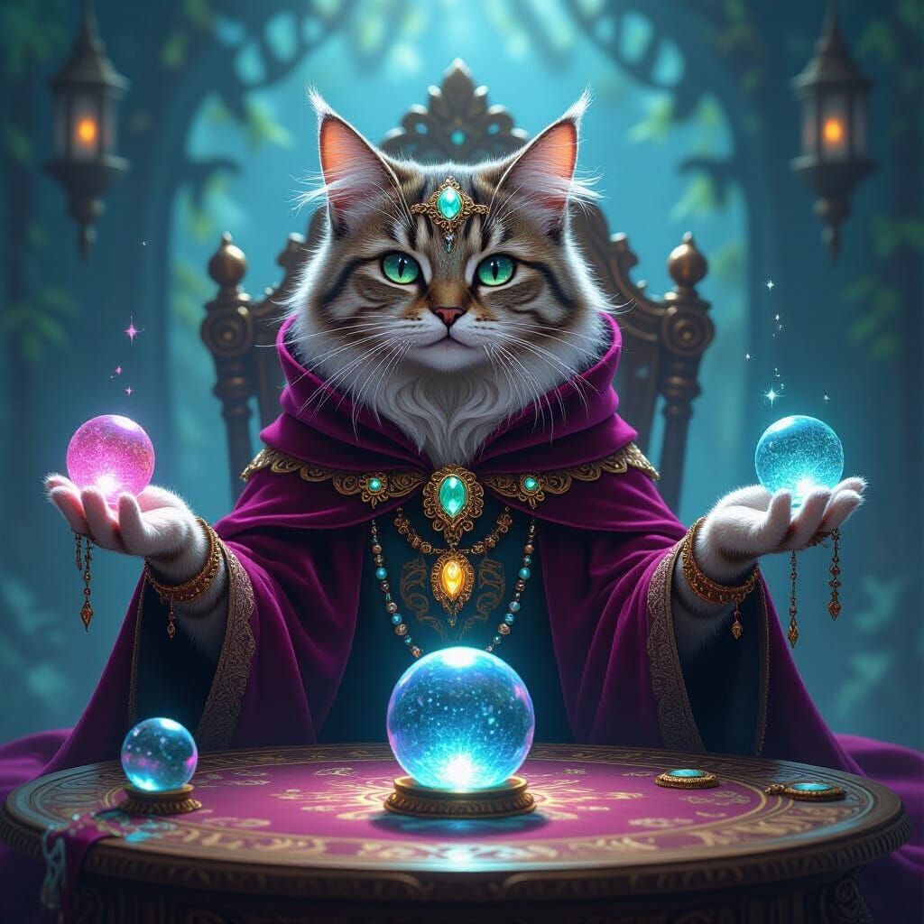 Mystical Cat Fortune Teller in Dreamlike Style