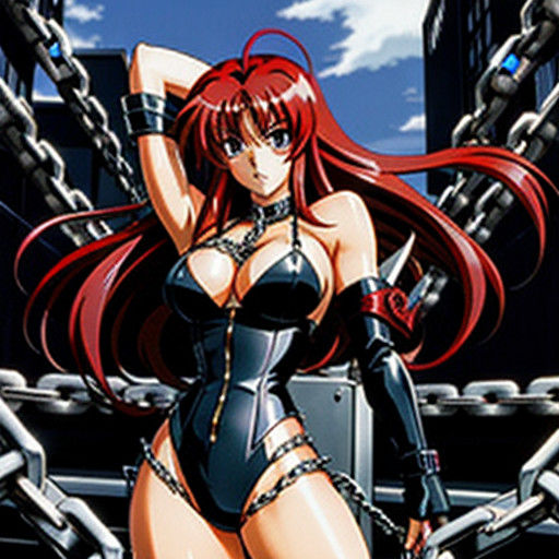 Rias Gremory in 90s Anime Style, Bound in Chains