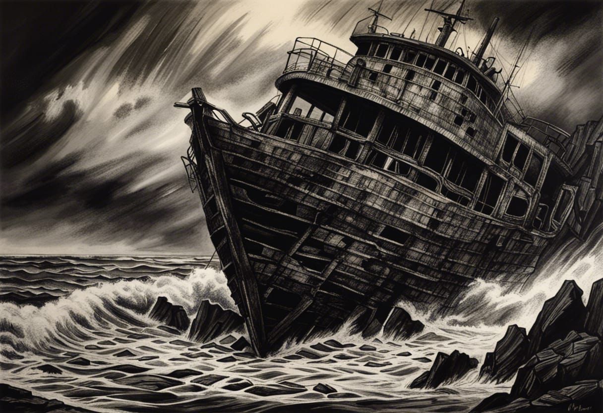 Dramatic Stormy Coastline Shipwreck in Hyperrealism Style
