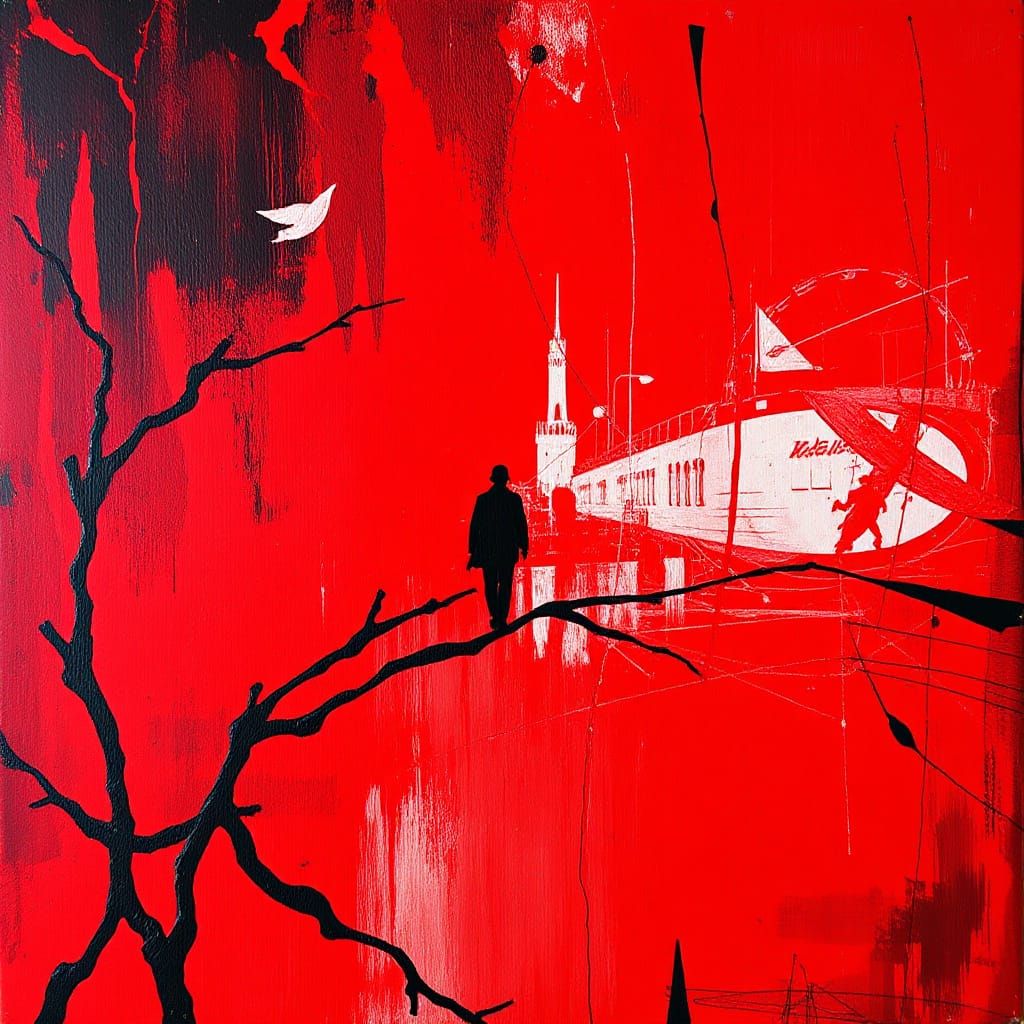 Vibrant Scarlet Abstract Artwork