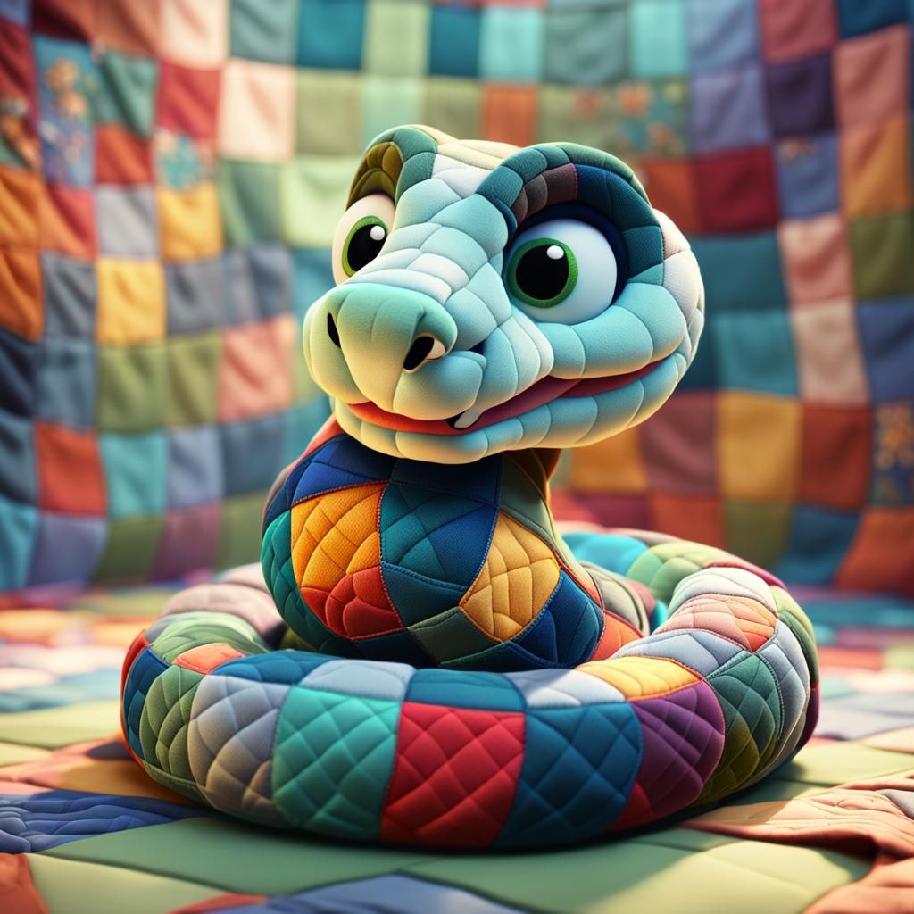 Patchwork Snake Toy in 3D Digital Art Style