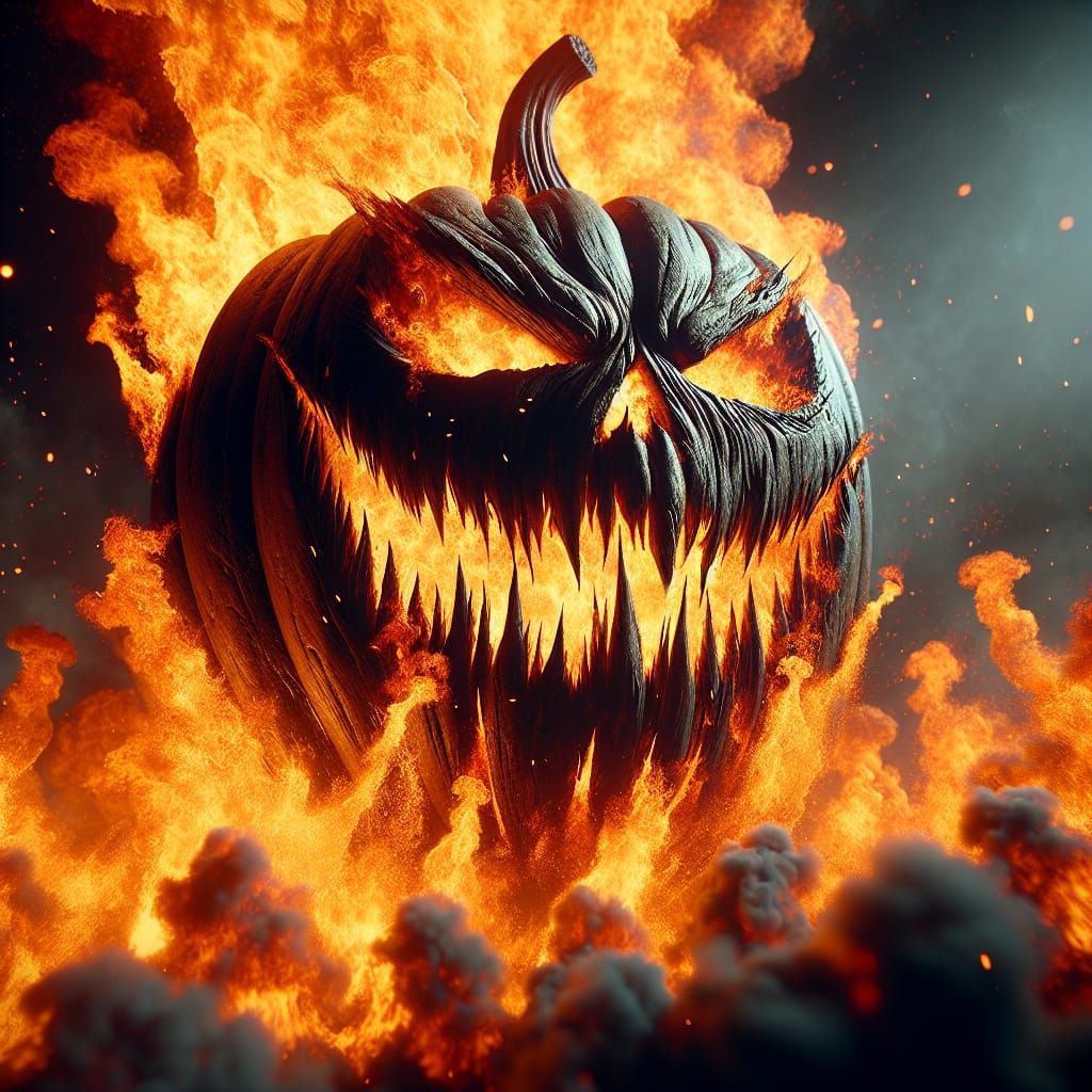 Fiery Monstrous Pumpkin in Halloween Digital Painting
