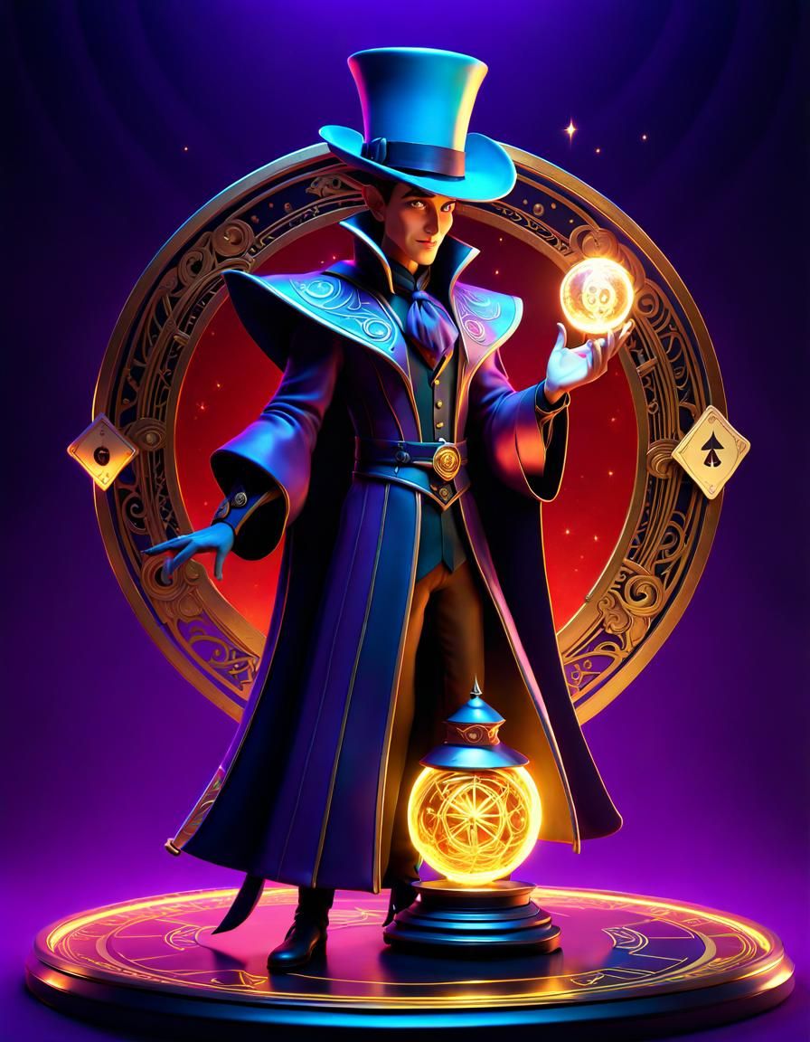 The Magician Tarot Card in Aetherpunk Pixar Style