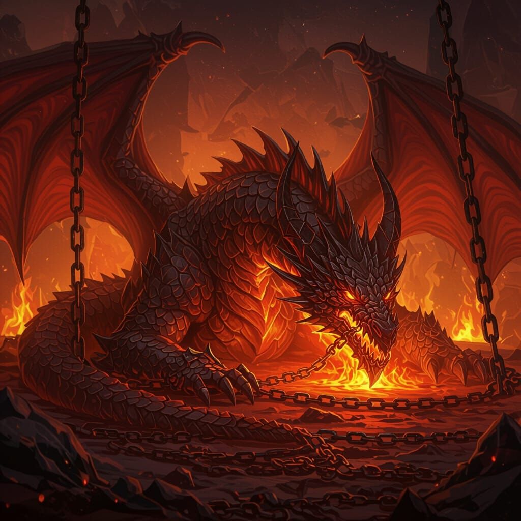 The Ember King's Fire Dragon in Chains