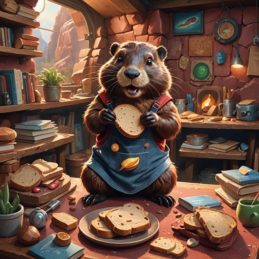 Beaver Chef with Dimensional Portal, Hyper-Realistic Art