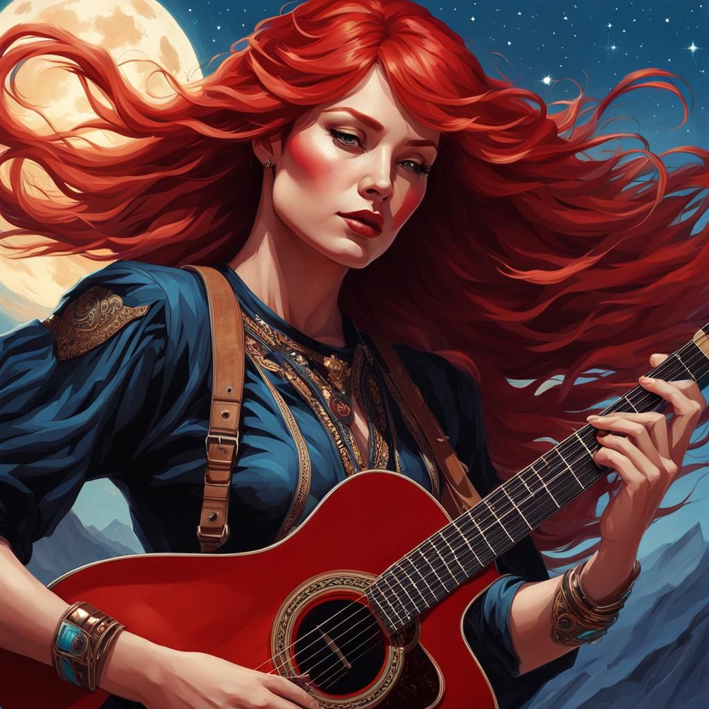 Rockstar with Guitar Flying Through Stars