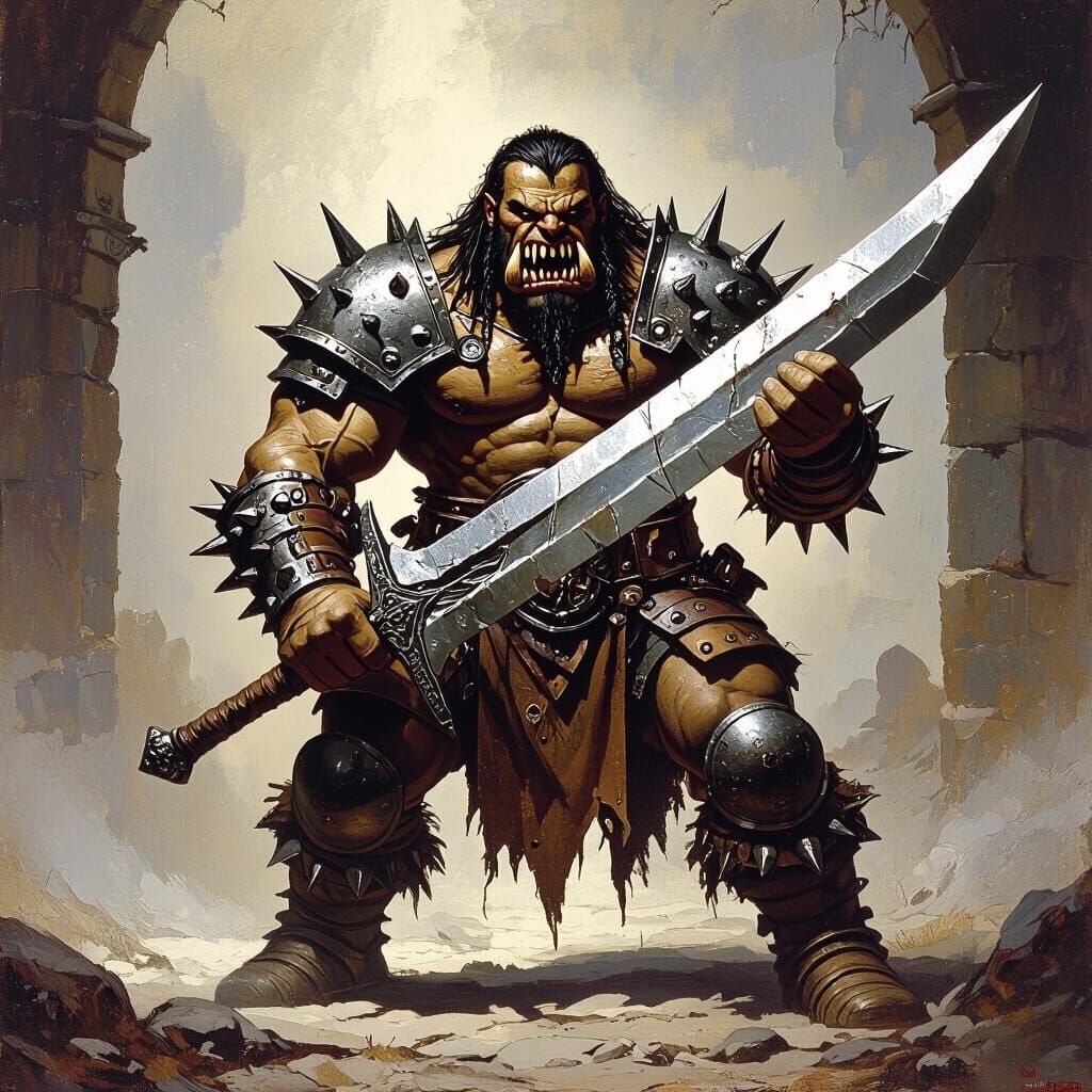 Fearsome Barbarian Warrior in Gritty Medieval Realm