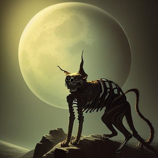 Elegant Skeleton and Bobcat in Retrofuturist Style