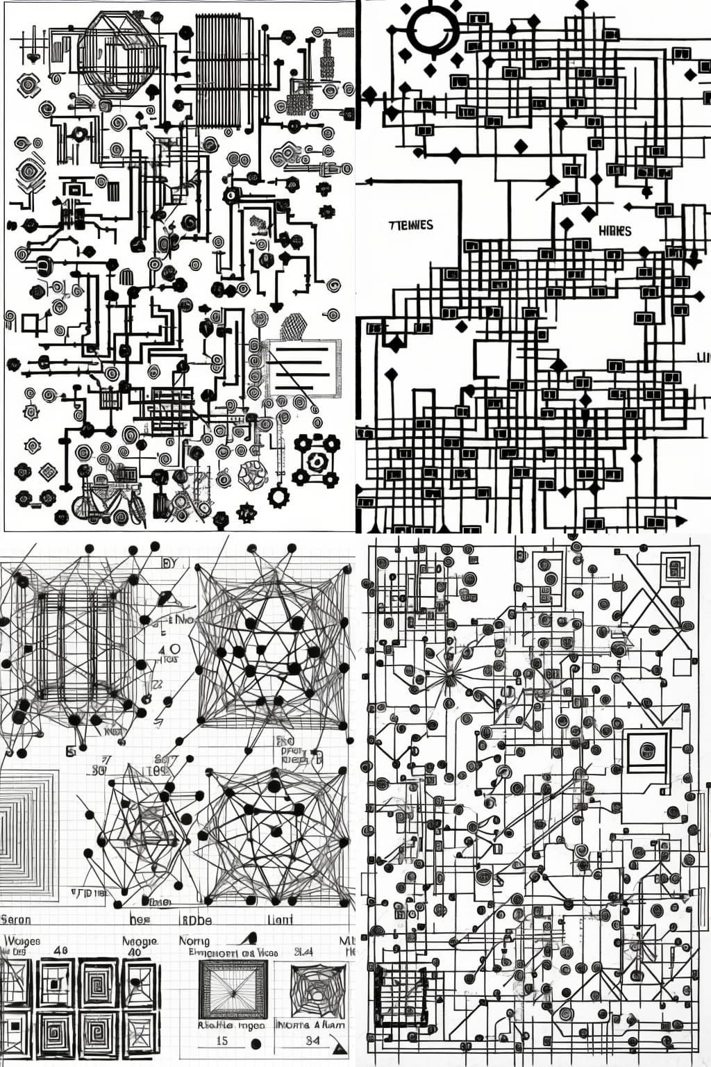 Complex Graphic Score in Technical Drawing Style