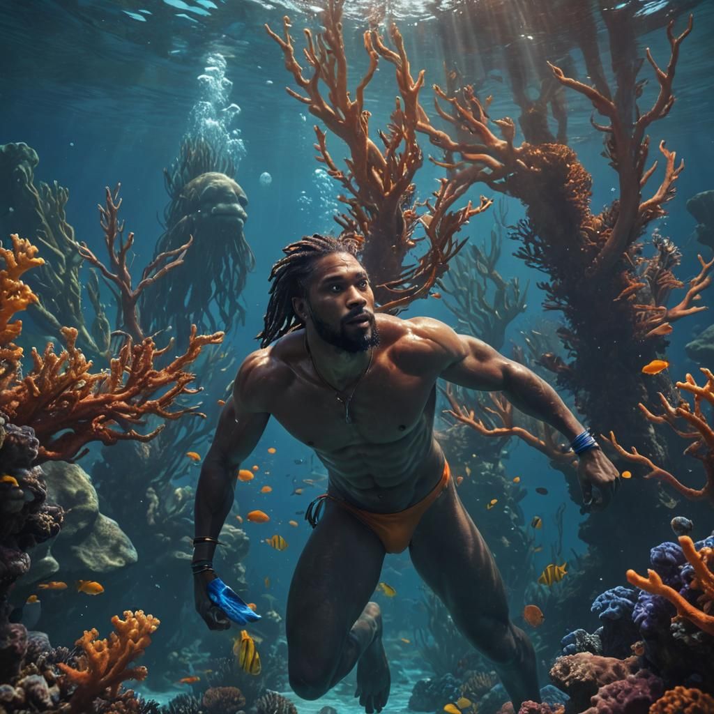Freediver Among Coral: Fantasy Concept Art