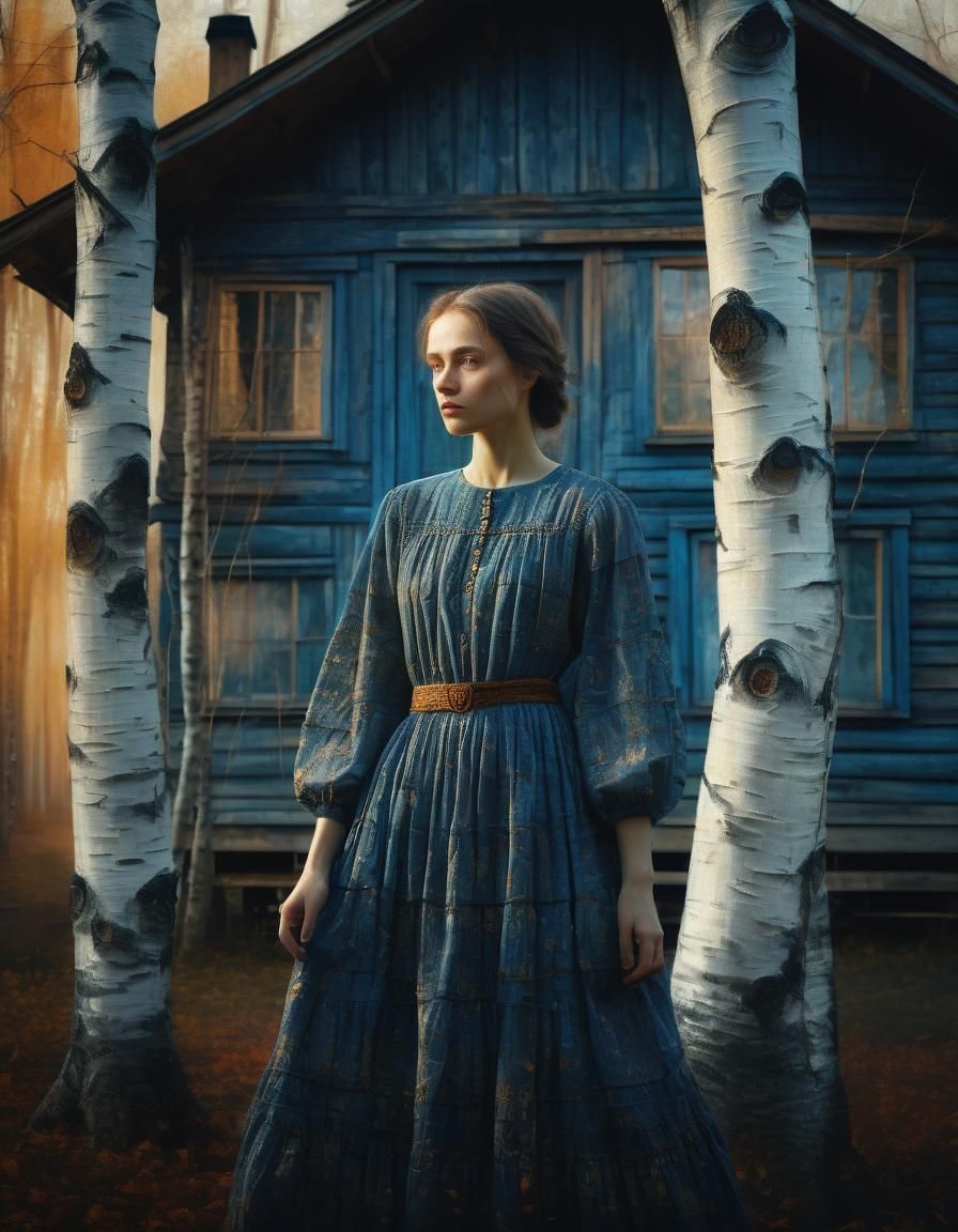 Double Exposure Woman in Birch Forest, Collage Elements