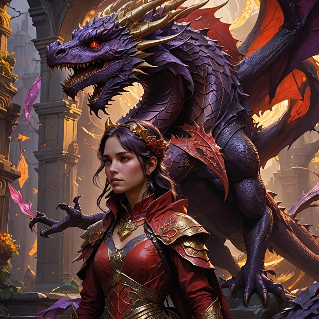Girl with Dragon in Dark Fantasy Art