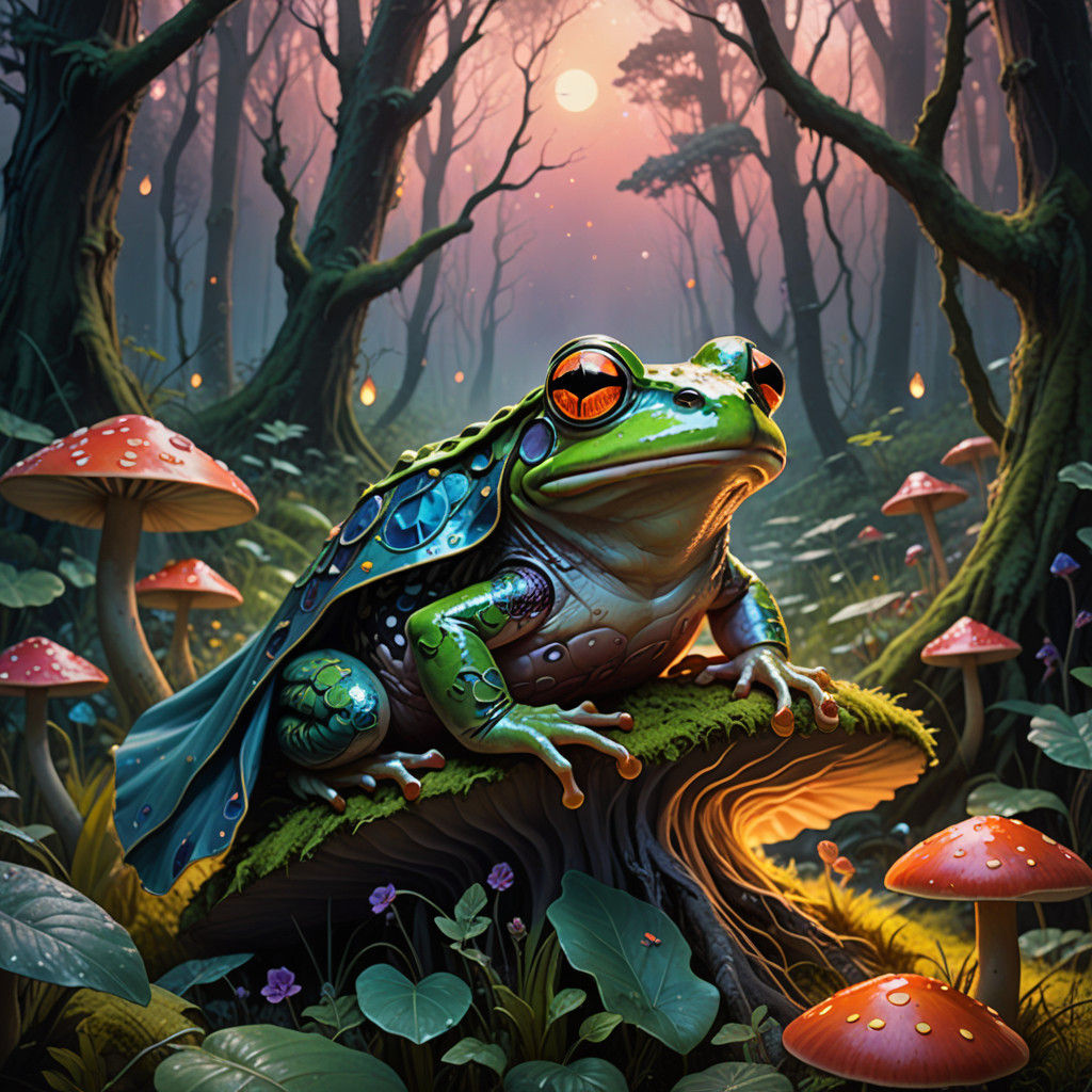Surreal Frog Soars in Fantastical Landscape