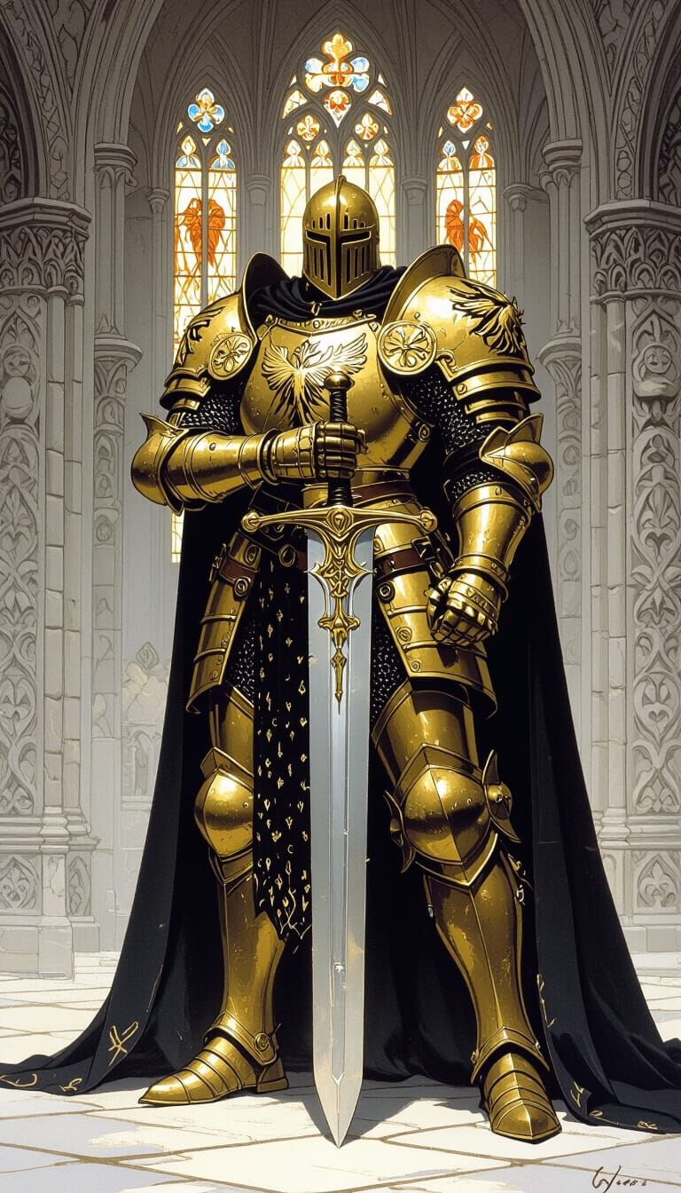 Gothic Knight in Cathedral with Griffin Sigil