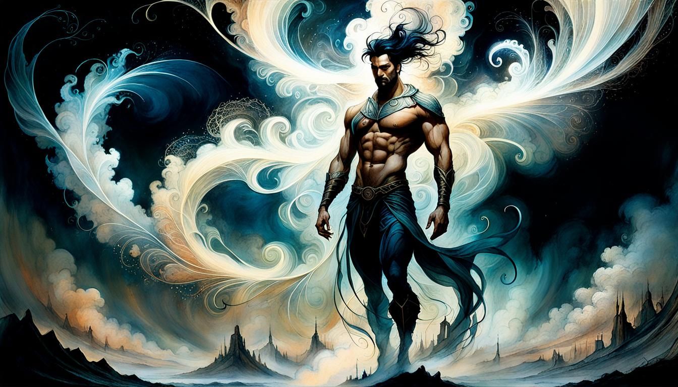 Air Elemental Man in Ethereal Fantasy Art Style