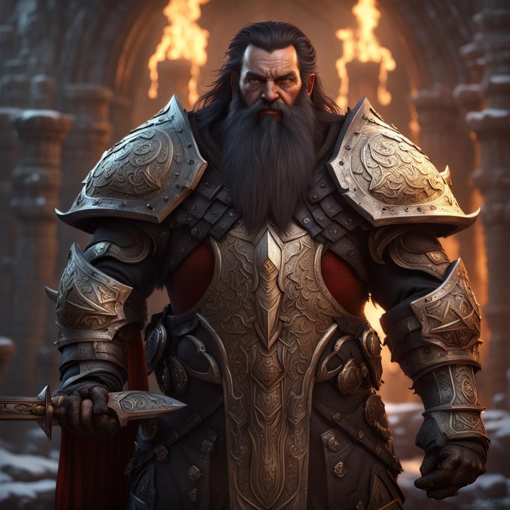 Dwarf Vengeance Paladin with Morningstar, Fantasy Art