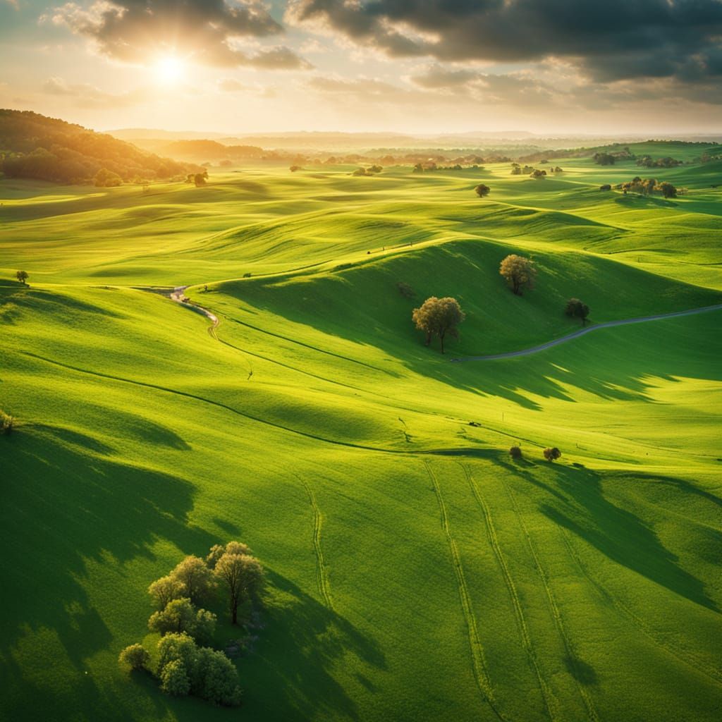 Aerial View of Green Grass Landscape Photography