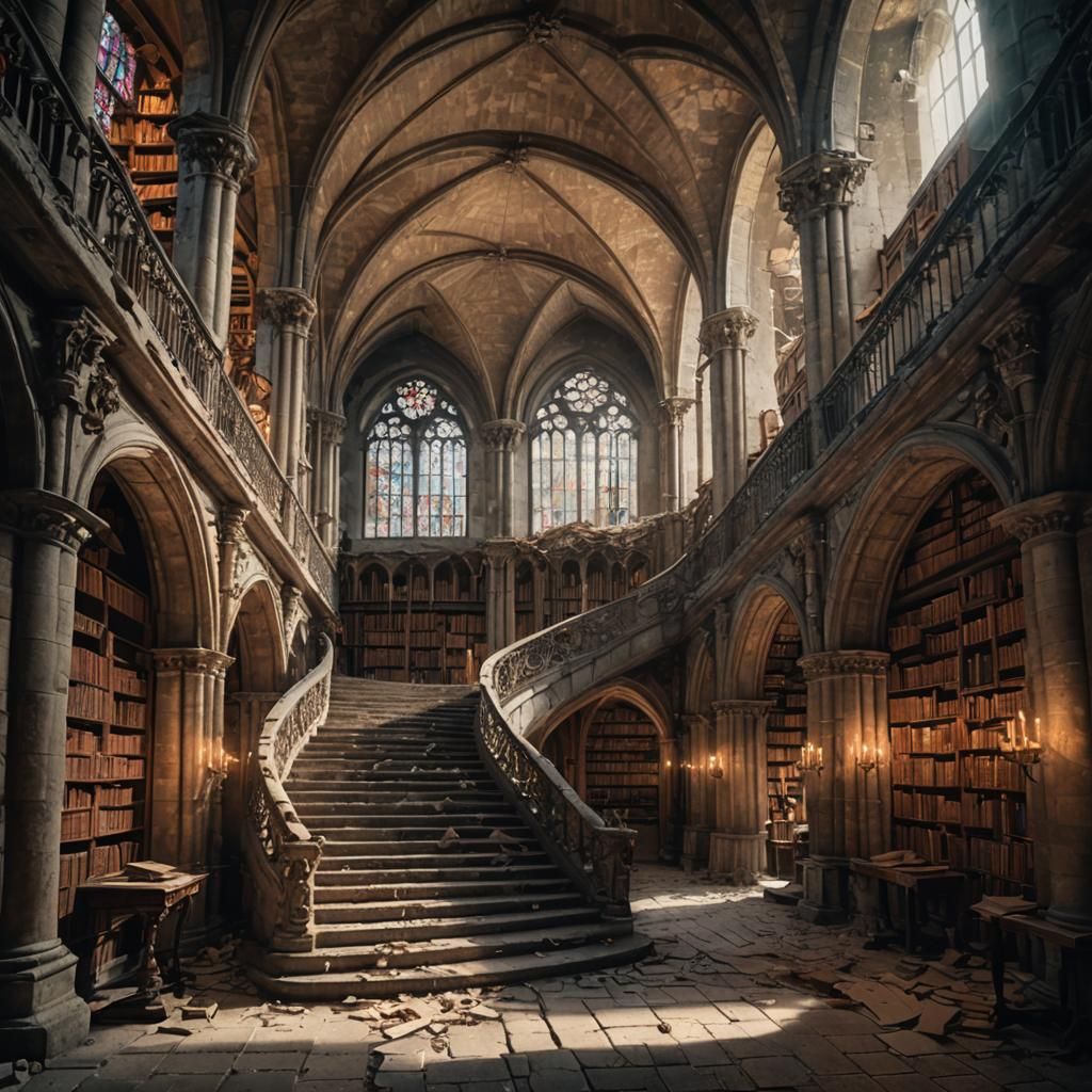 Epic Medieval Library and Cathedral Ruins