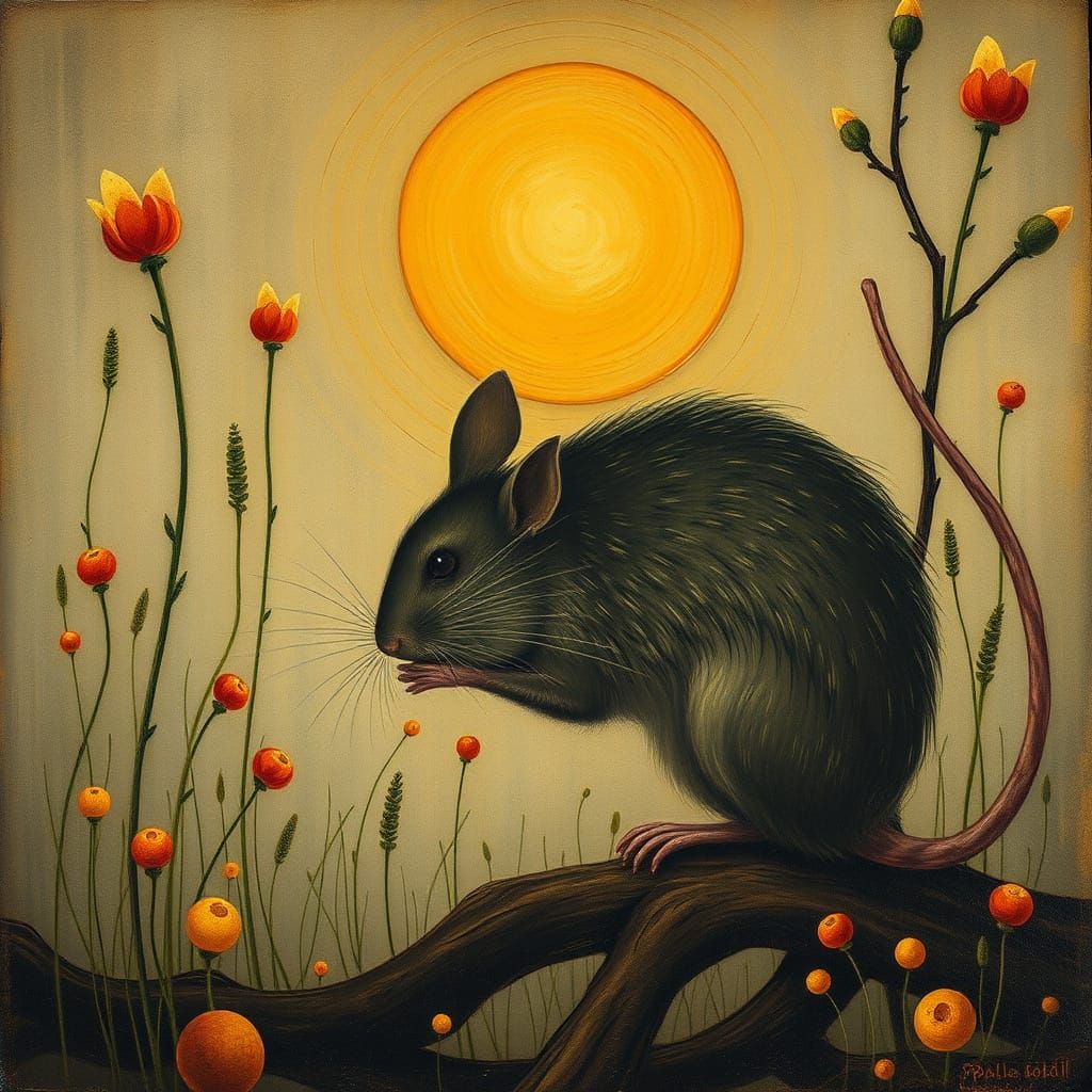 Mouse Fairy Stealing Grains: Serebriakova & Klee Style