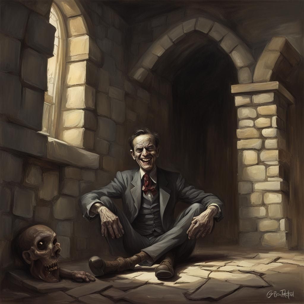 Sinister Smiling Dead Man in Castle