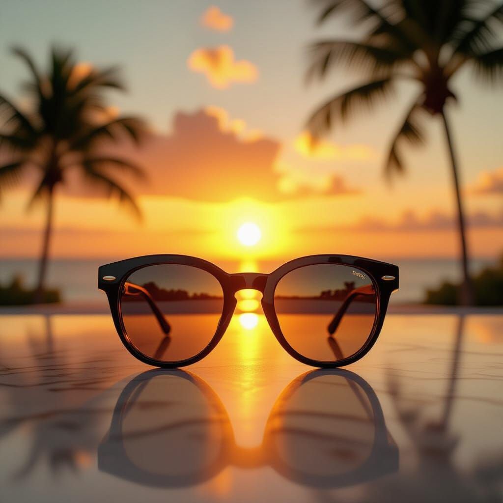 Sunglasses Reflecting Sunset in Pop Art Style