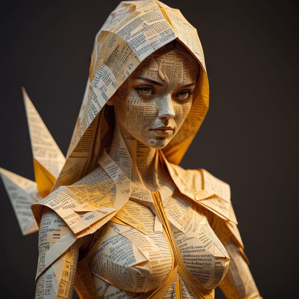 Papercraft Woman Covered in Scriptural Texts