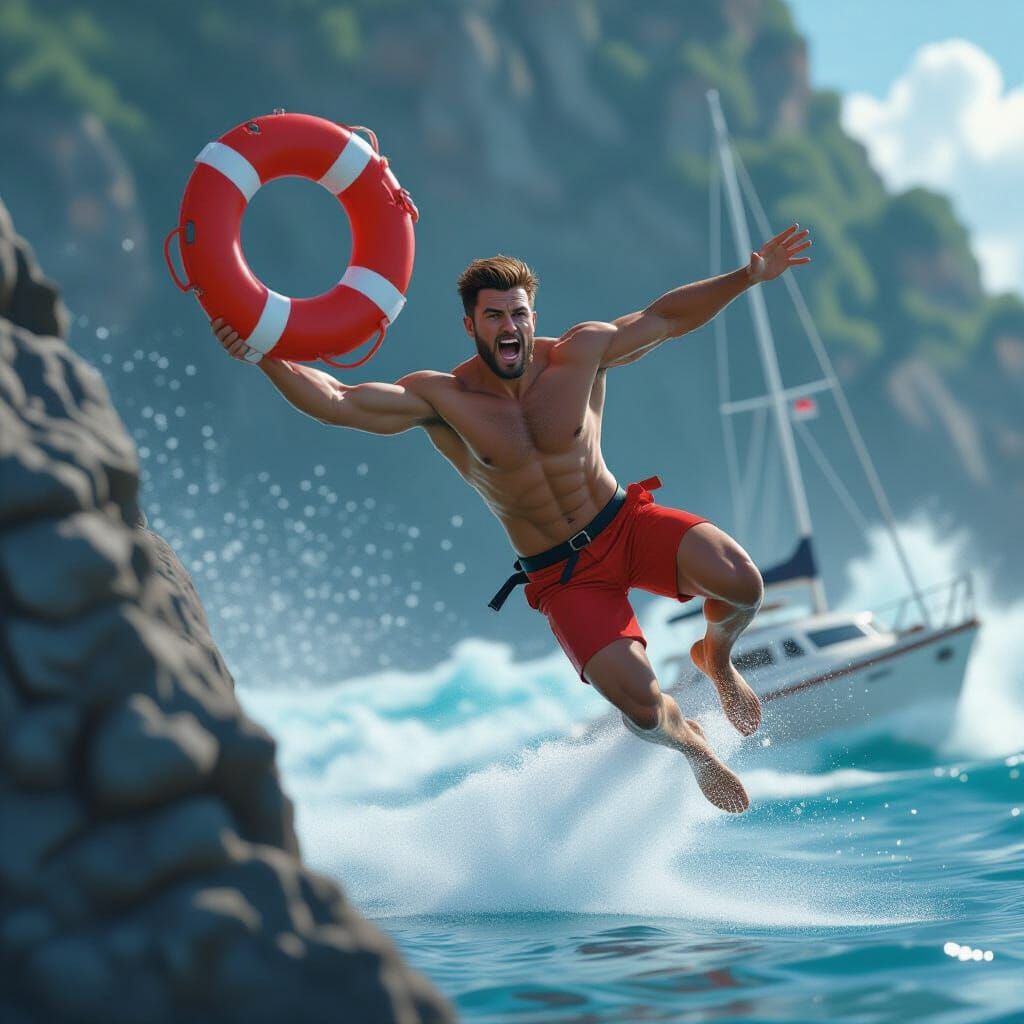 Lifeguard Leaps into Action: A 3D Rendered Rescue