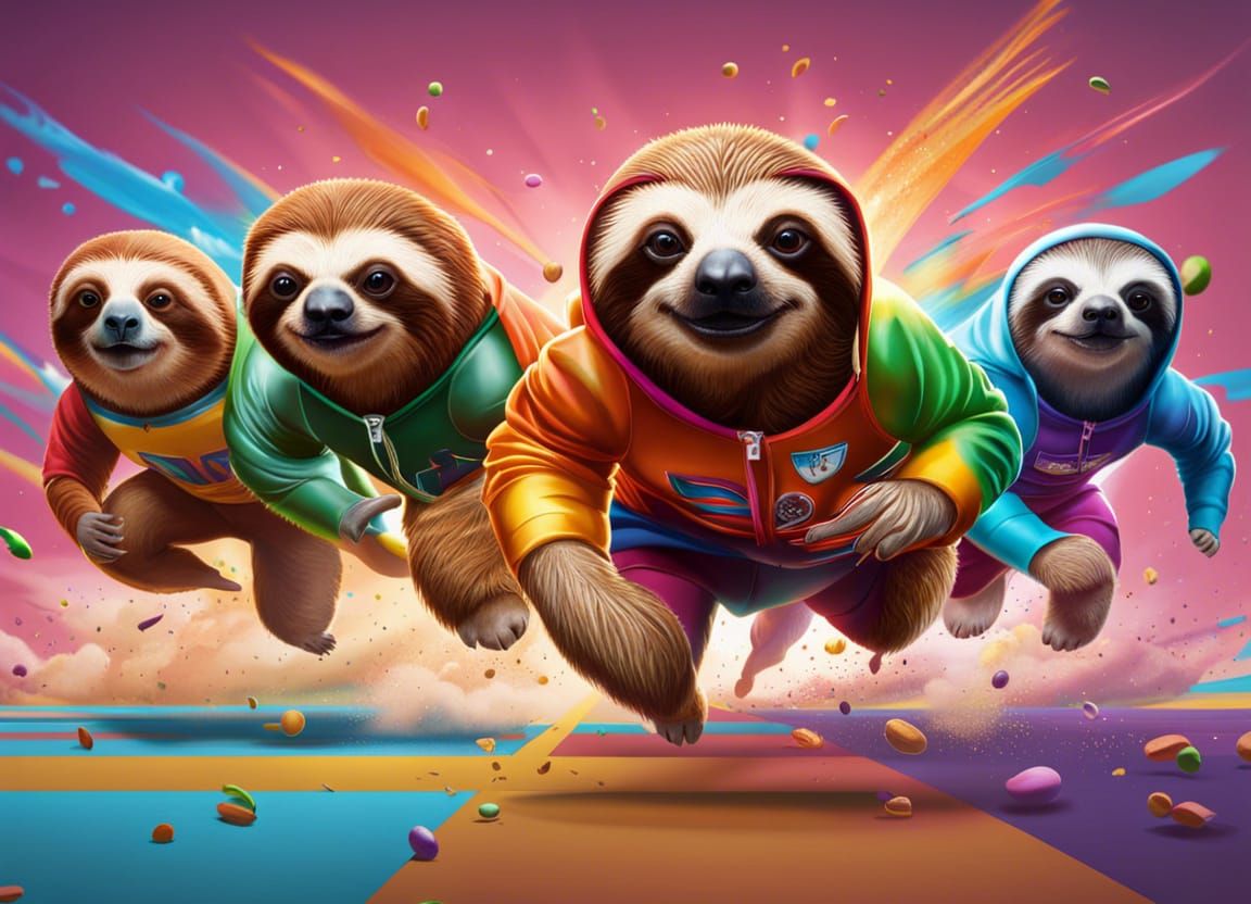 Sloths Sprinting at Animal Olympics in Hyperrealistic Style