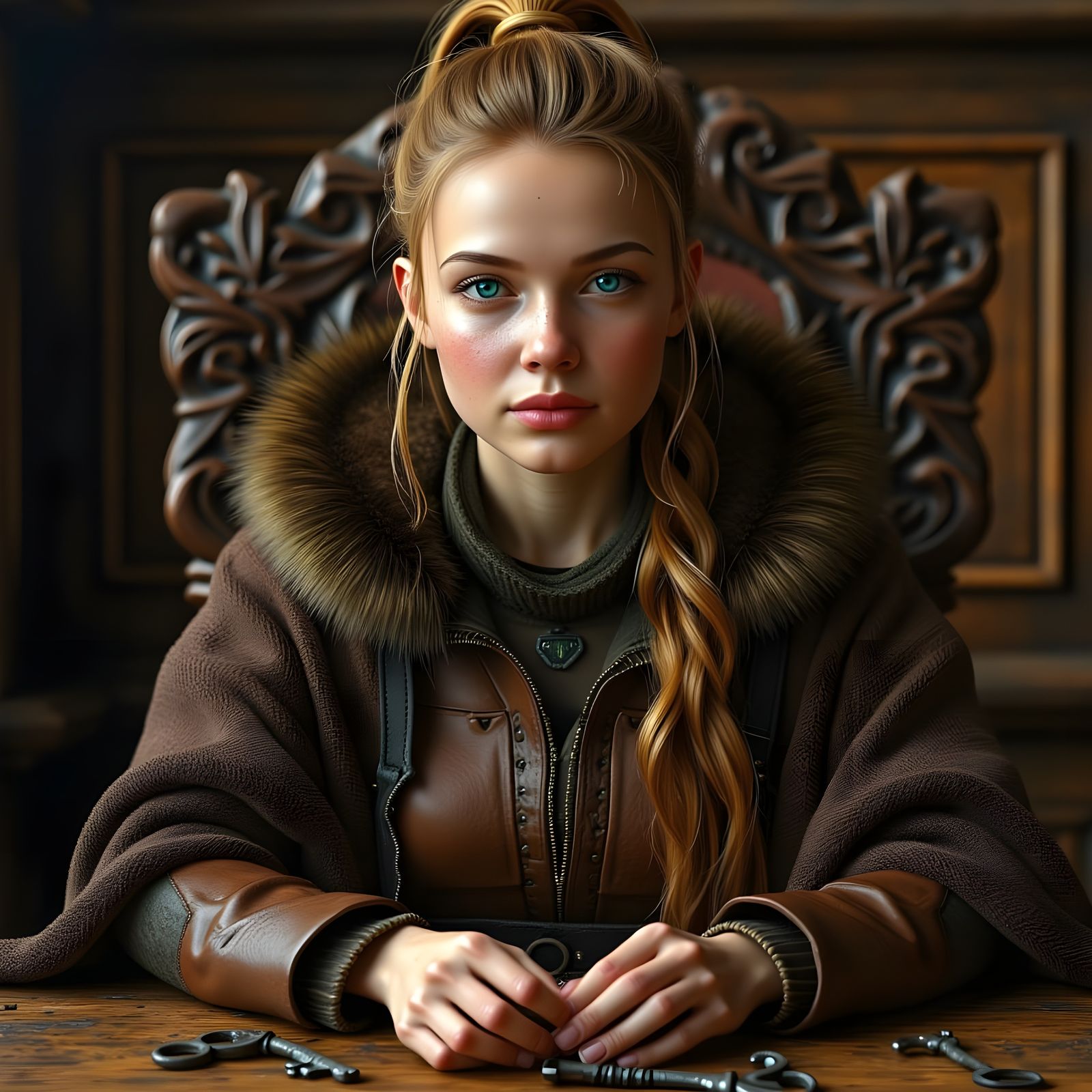 Majestic Norse Goddess Examines Iron Keys in Photorealistic ...