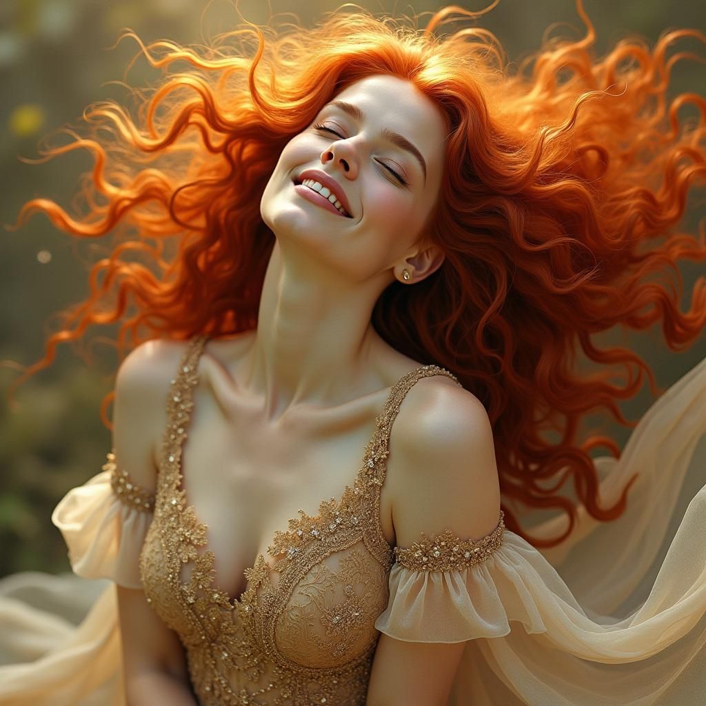 Red-Haired Woman Portrait in Klimt's Golden Style