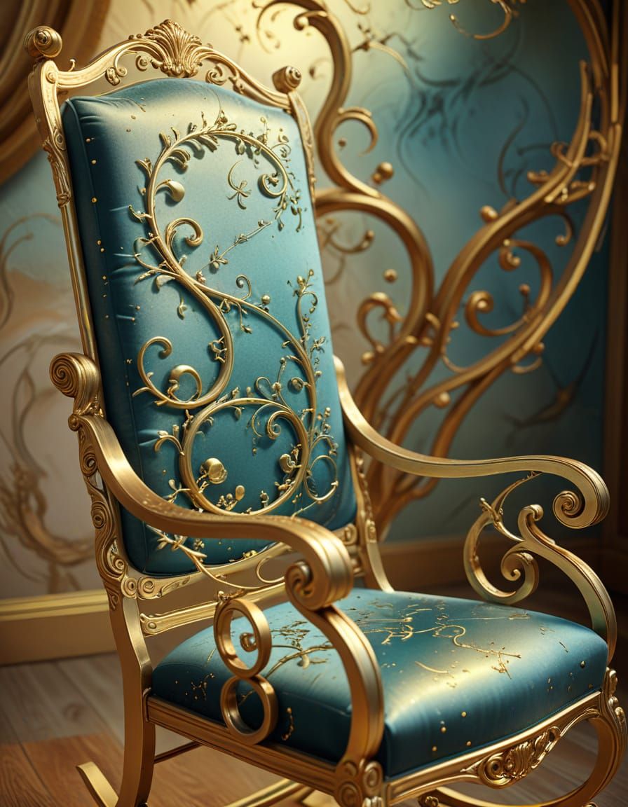 Golden Rocking Chair in Surreal Style