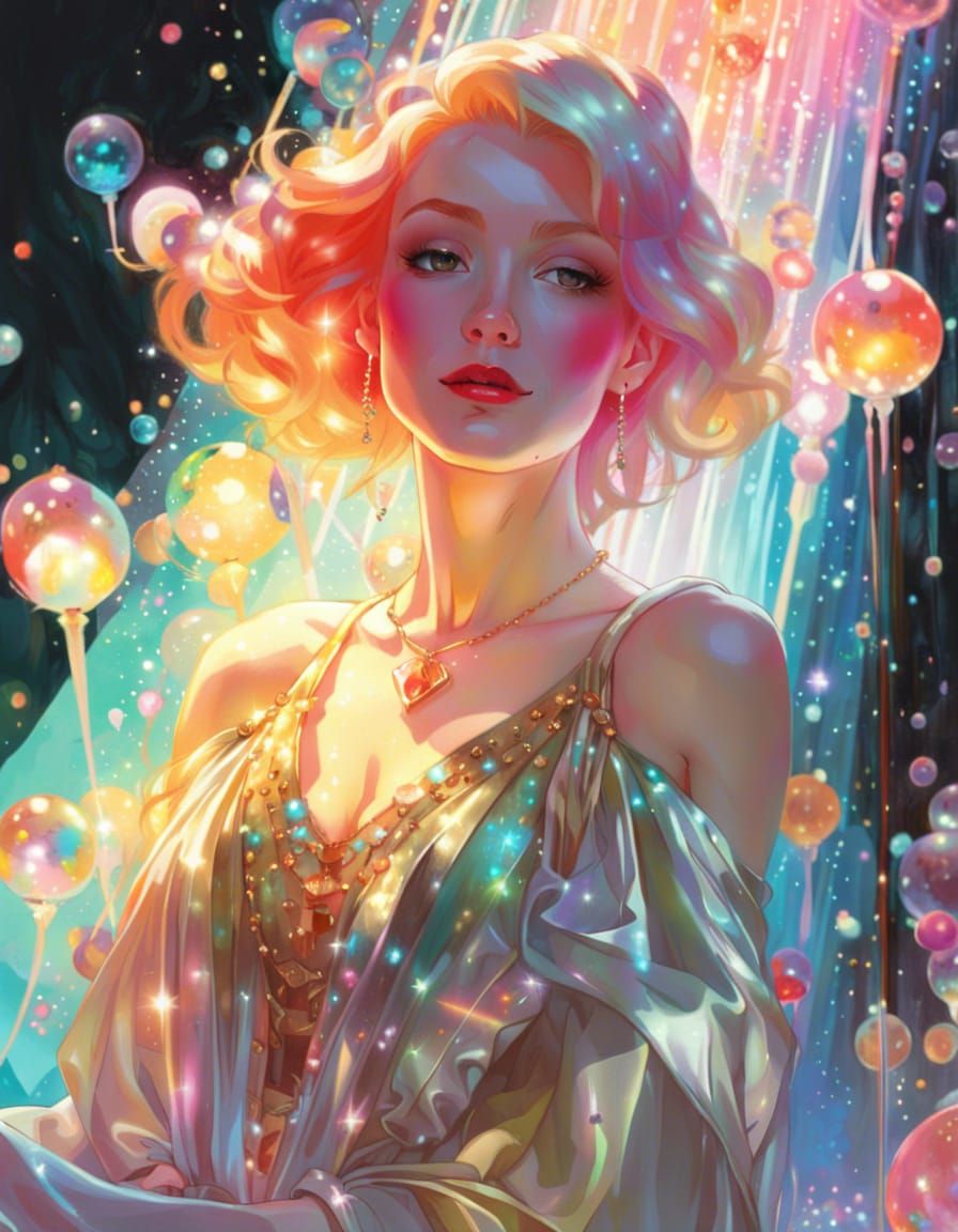 Dreamy Rainbow Fountain in Maximalist Digital Art Style