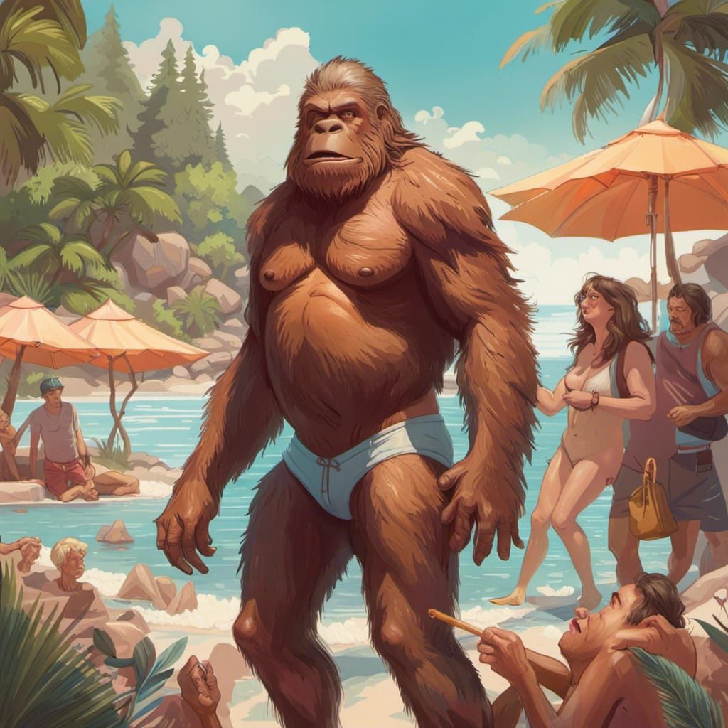Bigfoot in speedo on vacation.