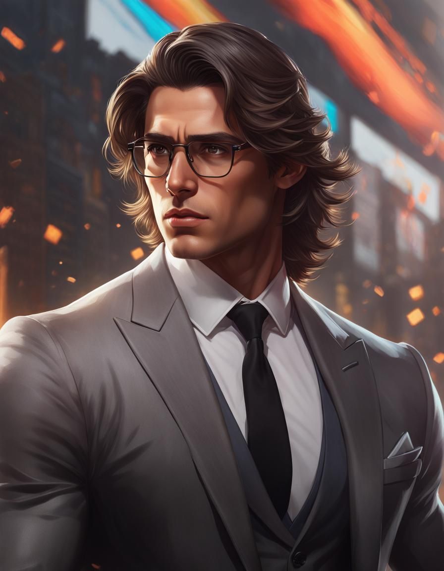 Handsome Man in Gray Suit, Hyperdetailed Portrait