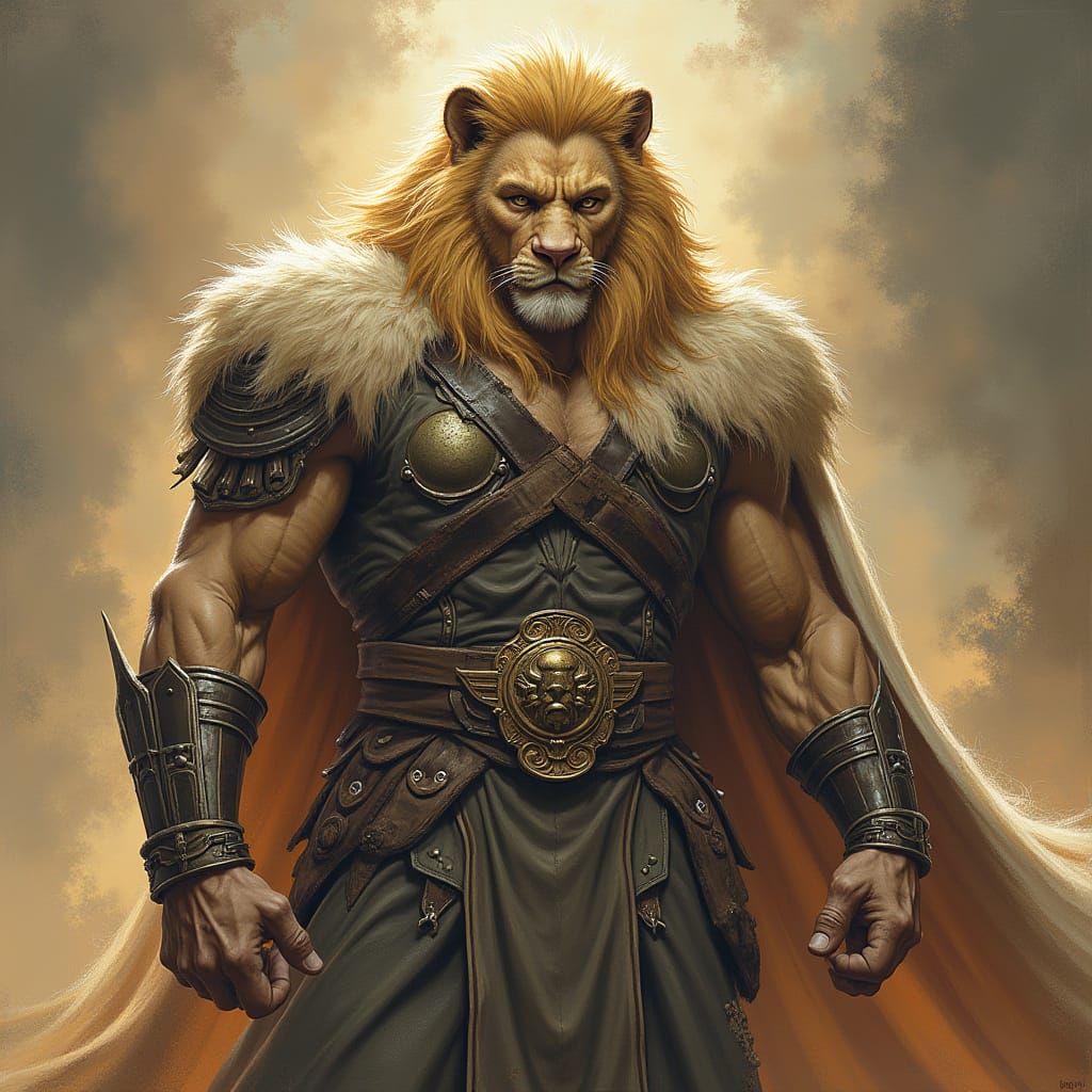 Lion-Haired Eladrin Warrior in Epic Fantasy Style