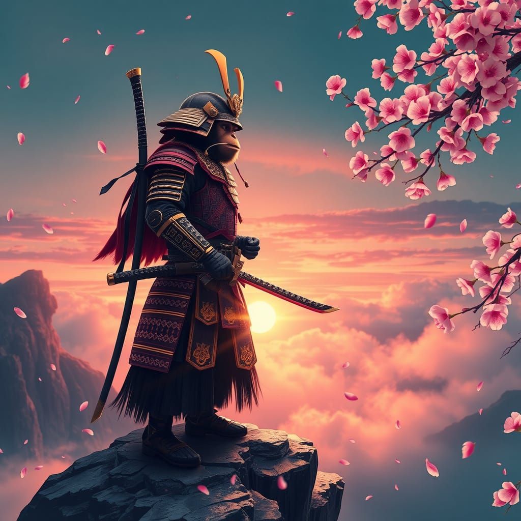 Elegant Samurai Warrior in Traditional Japanese Armor