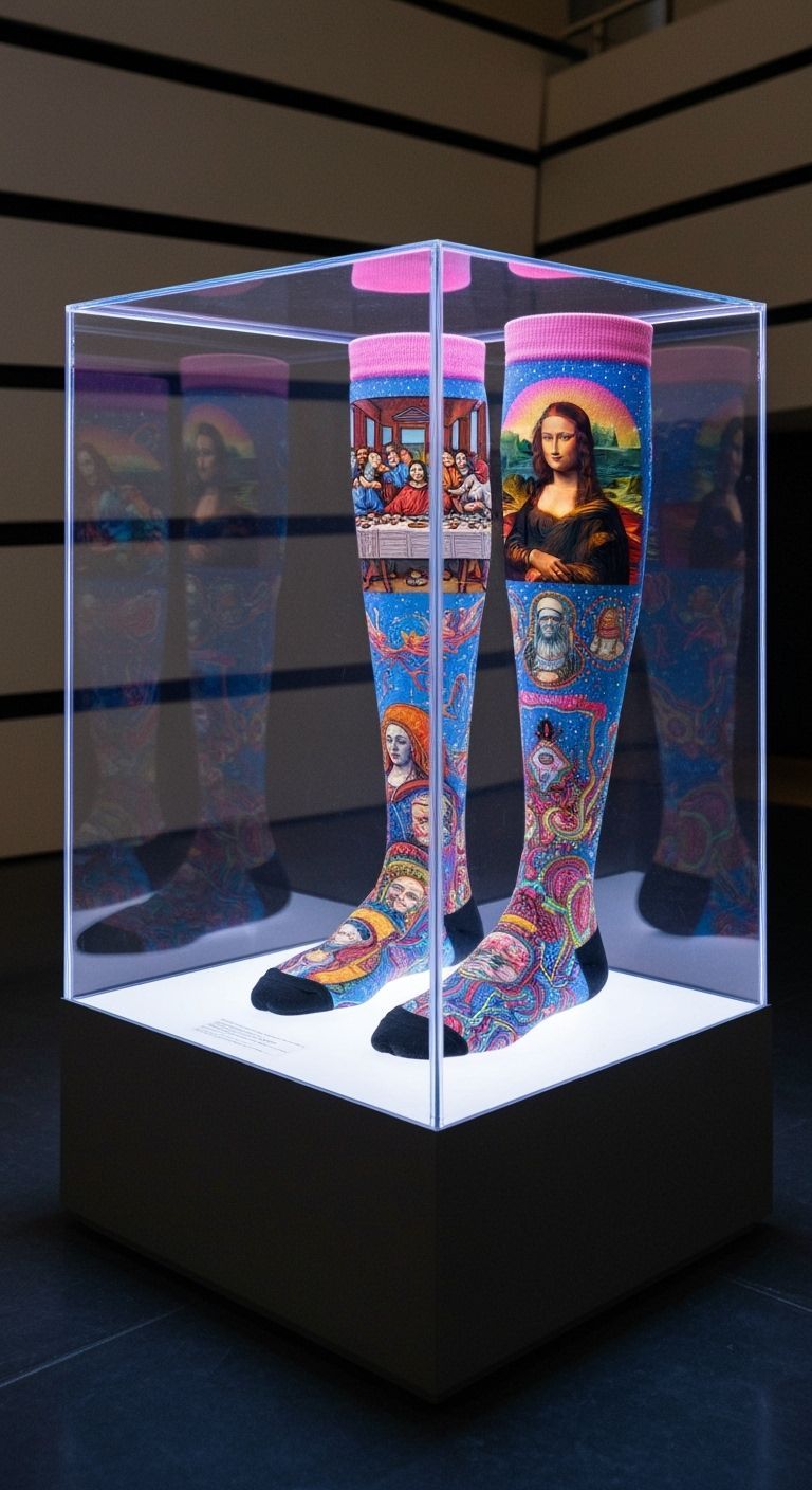 Renaissance Art Socks in a Futuristic Display