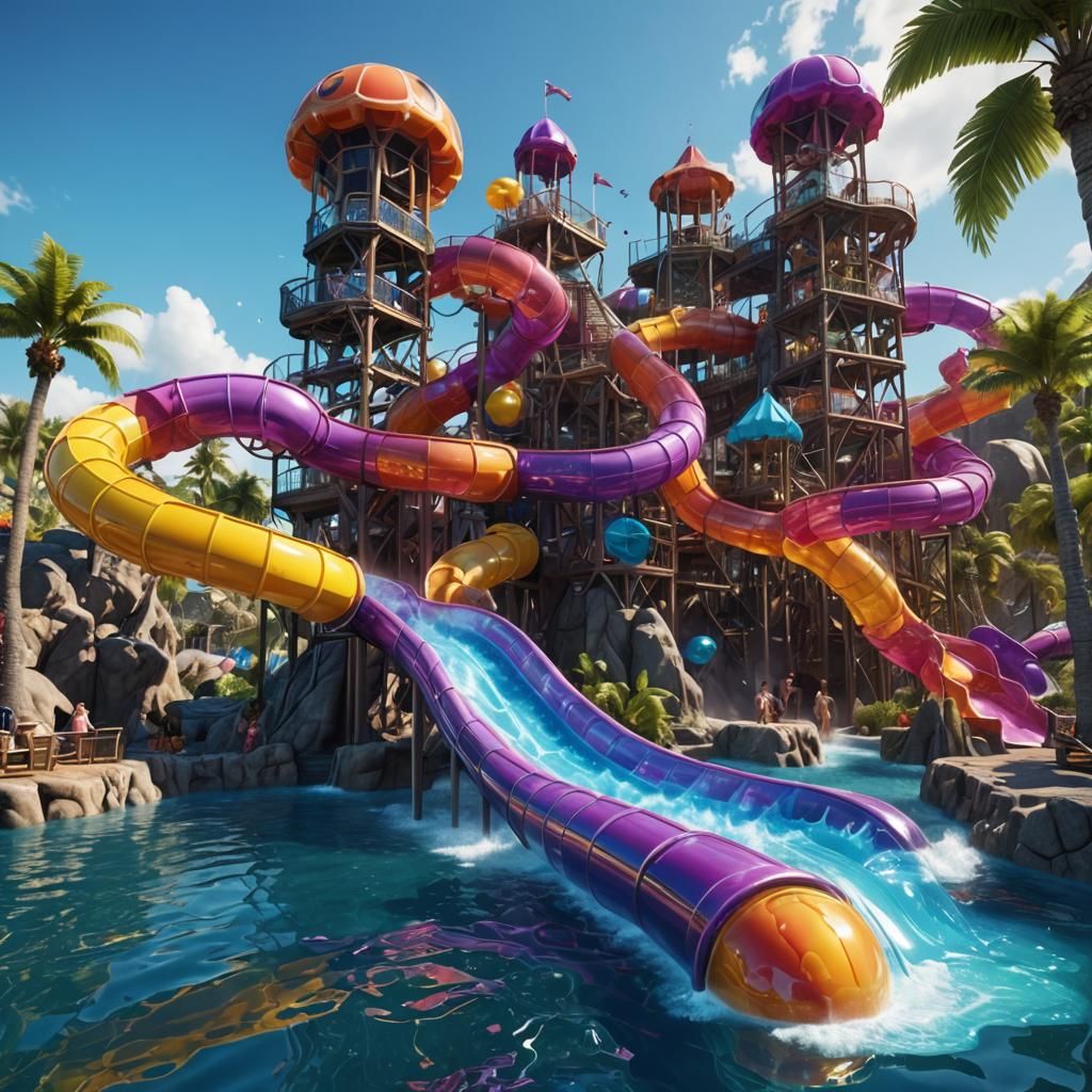 Hyperrealistic Jelly Waterpark with Colorful Slides