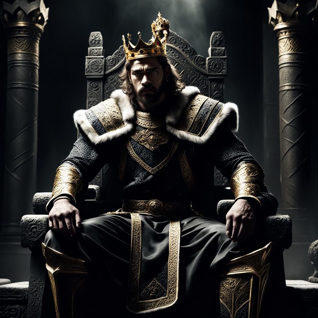 Young King on Throne Showing Concern